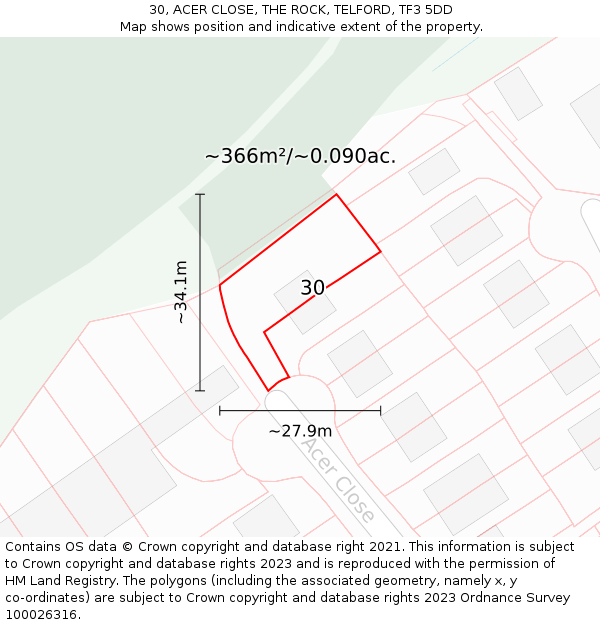 30, ACER CLOSE, THE ROCK, TELFORD, TF3 5DD: Plot and title map