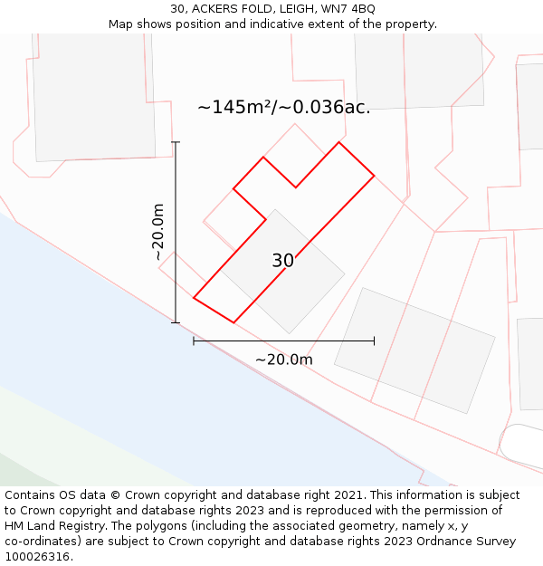30, ACKERS FOLD, LEIGH, WN7 4BQ: Plot and title map