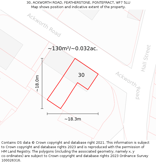30, ACKWORTH ROAD, FEATHERSTONE, PONTEFRACT, WF7 5LU: Plot and title map