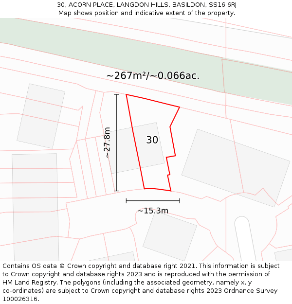 30, ACORN PLACE, LANGDON HILLS, BASILDON, SS16 6RJ: Plot and title map