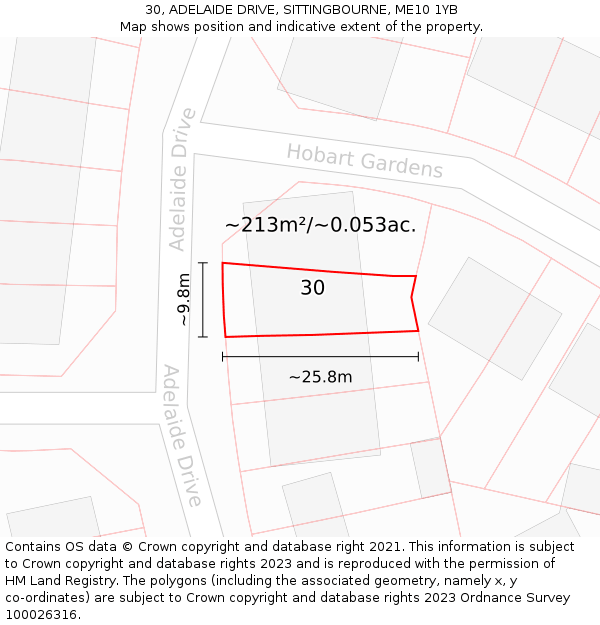 30, ADELAIDE DRIVE, SITTINGBOURNE, ME10 1YB: Plot and title map
