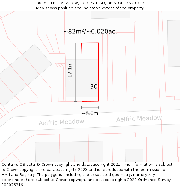 30, AELFRIC MEADOW, PORTISHEAD, BRISTOL, BS20 7LB: Plot and title map