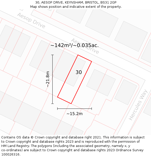 30, AESOP DRIVE, KEYNSHAM, BRISTOL, BS31 2GP: Plot and title map