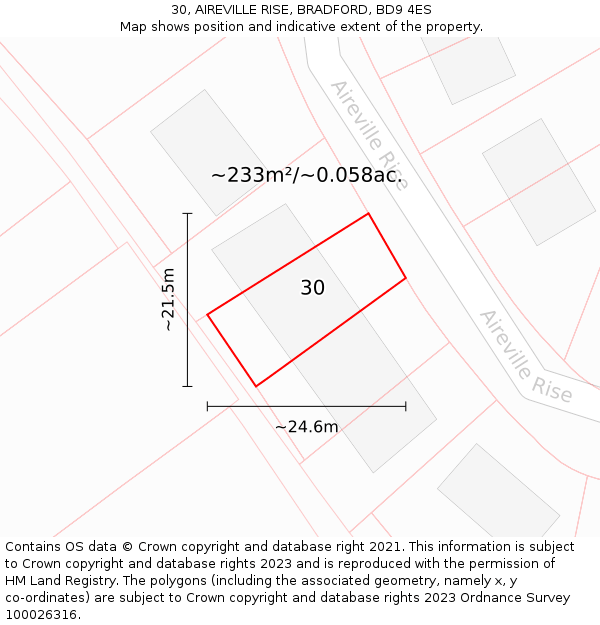 30, AIREVILLE RISE, BRADFORD, BD9 4ES: Plot and title map