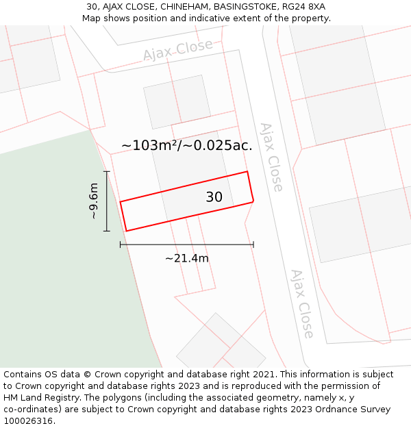30, AJAX CLOSE, CHINEHAM, BASINGSTOKE, RG24 8XA: Plot and title map