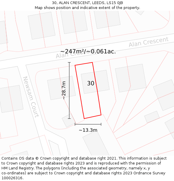 30, ALAN CRESCENT, LEEDS, LS15 0JB: Plot and title map
