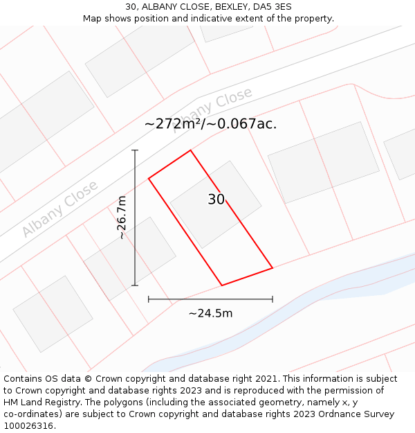 30, ALBANY CLOSE, BEXLEY, DA5 3ES: Plot and title map