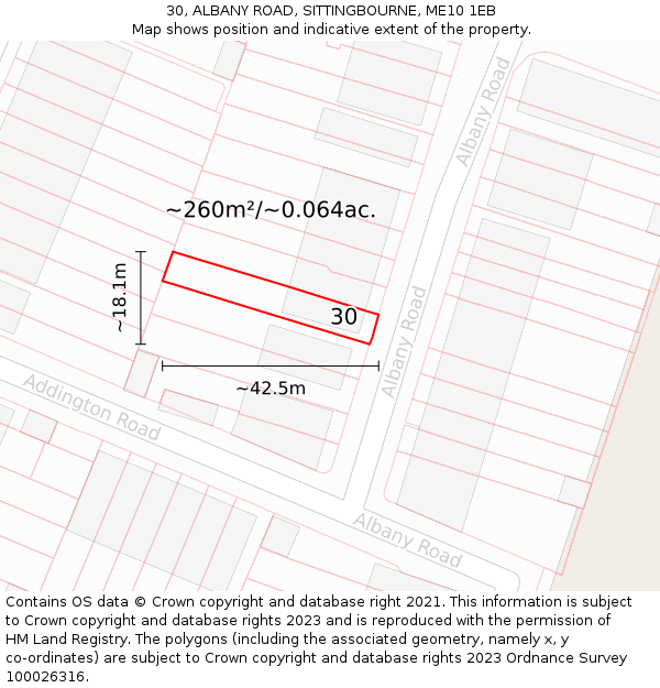 30, ALBANY ROAD, SITTINGBOURNE, ME10 1EB: Plot and title map