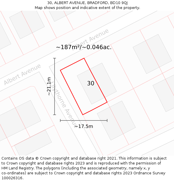 30, ALBERT AVENUE, BRADFORD, BD10 9QJ: Plot and title map