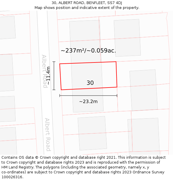 30, ALBERT ROAD, BENFLEET, SS7 4DJ: Plot and title map