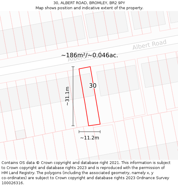 30, ALBERT ROAD, BROMLEY, BR2 9PY: Plot and title map