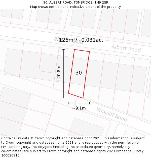 30, ALBERT ROAD, TONBRIDGE, TN9 2SR: Plot and title map