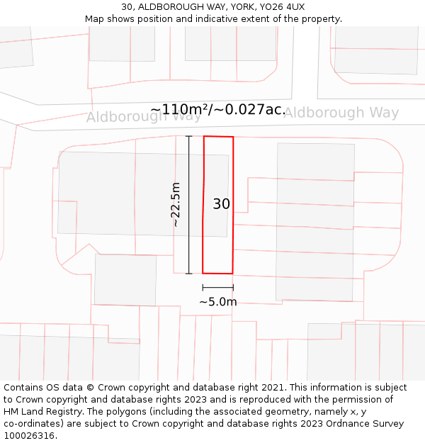 30, ALDBOROUGH WAY, YORK, YO26 4UX: Plot and title map