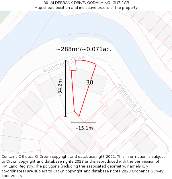 30, ALDERBANK DRIVE, GODALMING, GU7 1GB: Plot and title map