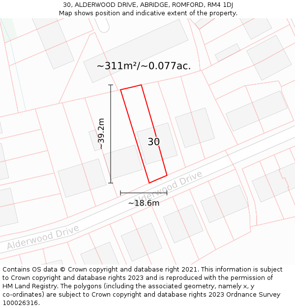 30, ALDERWOOD DRIVE, ABRIDGE, ROMFORD, RM4 1DJ: Plot and title map