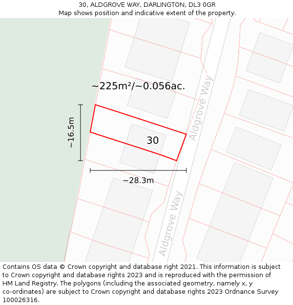 30, ALDGROVE WAY, DARLINGTON, DL3 0GR: Plot and title map