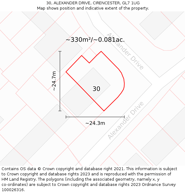 30, ALEXANDER DRIVE, CIRENCESTER, GL7 1UG: Plot and title map