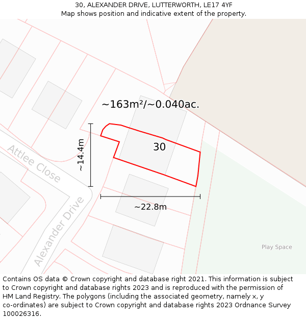 30, ALEXANDER DRIVE, LUTTERWORTH, LE17 4YF: Plot and title map