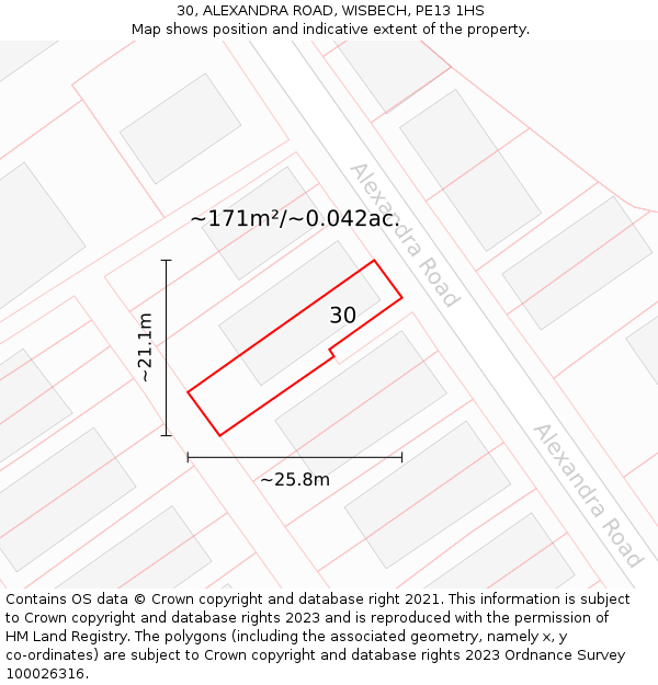 30, ALEXANDRA ROAD, WISBECH, PE13 1HS: Plot and title map