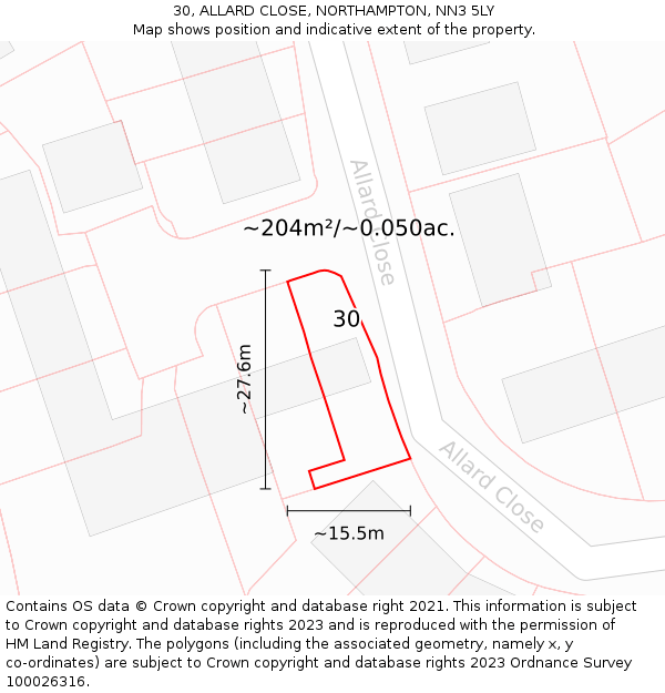 30, ALLARD CLOSE, NORTHAMPTON, NN3 5LY: Plot and title map