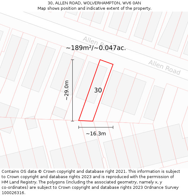 30, ALLEN ROAD, WOLVERHAMPTON, WV6 0AN: Plot and title map