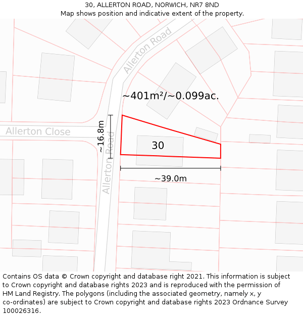 30, ALLERTON ROAD, NORWICH, NR7 8ND: Plot and title map