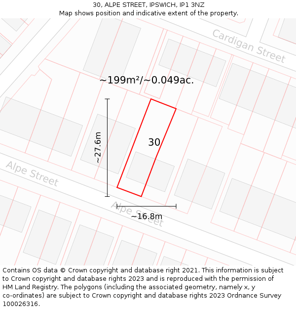 30, ALPE STREET, IPSWICH, IP1 3NZ: Plot and title map