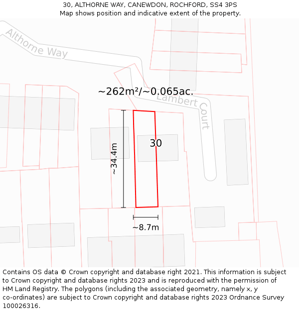 30, ALTHORNE WAY, CANEWDON, ROCHFORD, SS4 3PS: Plot and title map