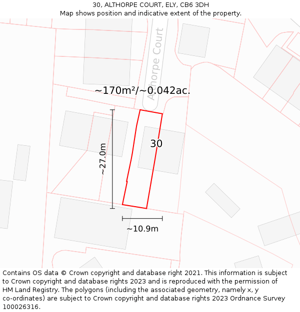 30, ALTHORPE COURT, ELY, CB6 3DH: Plot and title map