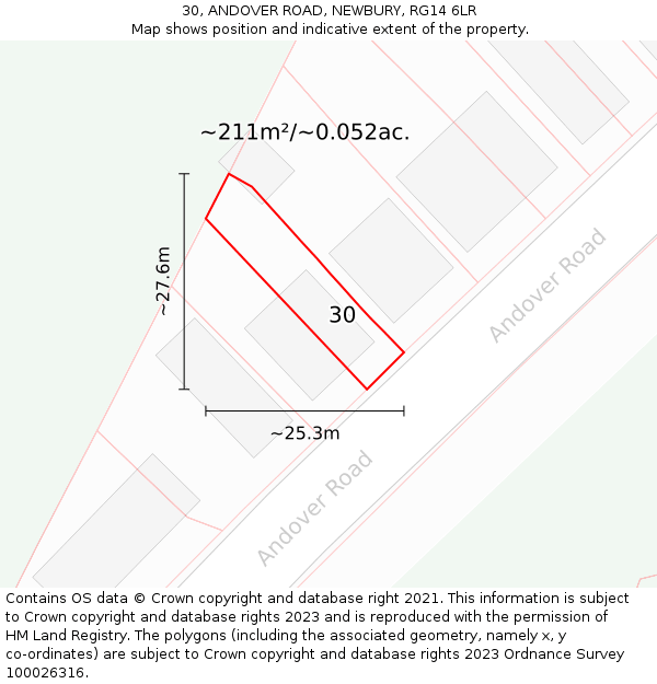 30, ANDOVER ROAD, NEWBURY, RG14 6LR: Plot and title map