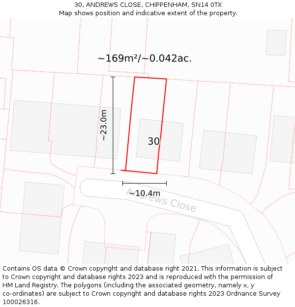30, ANDREWS CLOSE, CHIPPENHAM, SN14 0TX: Plot and title map