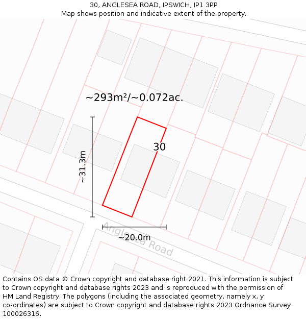 30, ANGLESEA ROAD, IPSWICH, IP1 3PP: Plot and title map