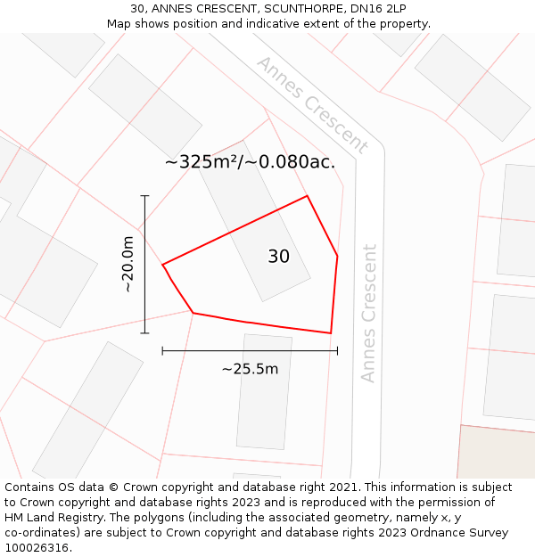 30, ANNES CRESCENT, SCUNTHORPE, DN16 2LP: Plot and title map