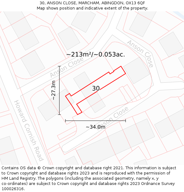 30, ANSON CLOSE, MARCHAM, ABINGDON, OX13 6QF: Plot and title map