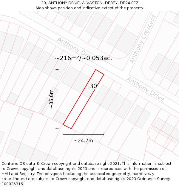 30, ANTHONY DRIVE, ALVASTON, DERBY, DE24 0FZ: Plot and title map