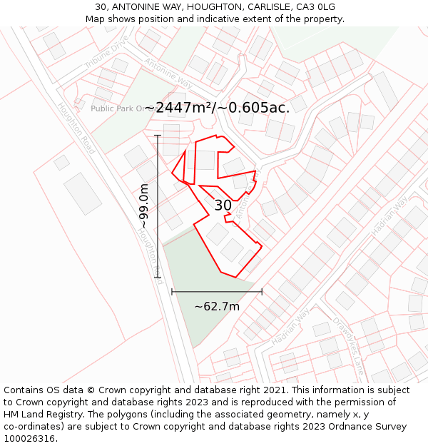 30, ANTONINE WAY, HOUGHTON, CARLISLE, CA3 0LG: Plot and title map