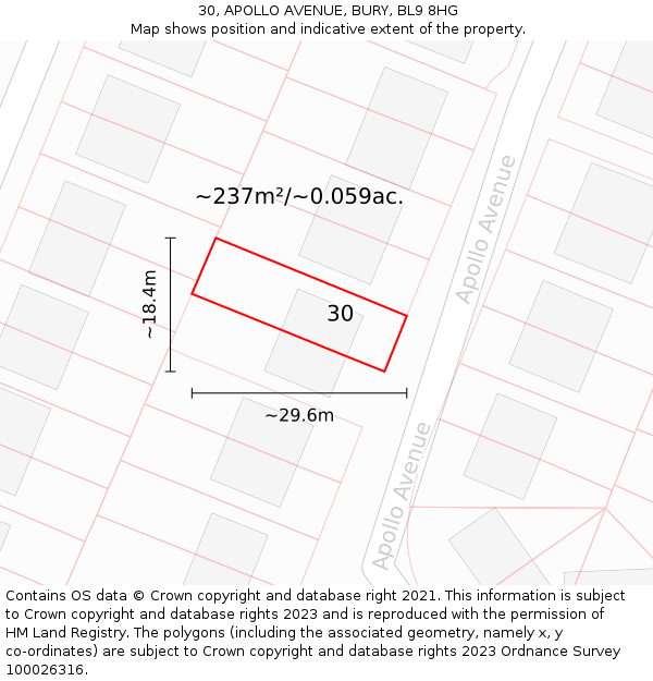 30, APOLLO AVENUE, BURY, BL9 8HG: Plot and title map