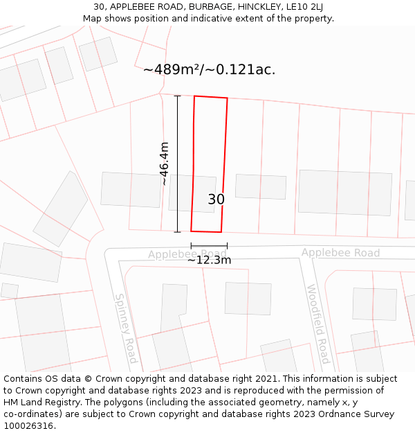 30, APPLEBEE ROAD, BURBAGE, HINCKLEY, LE10 2LJ: Plot and title map