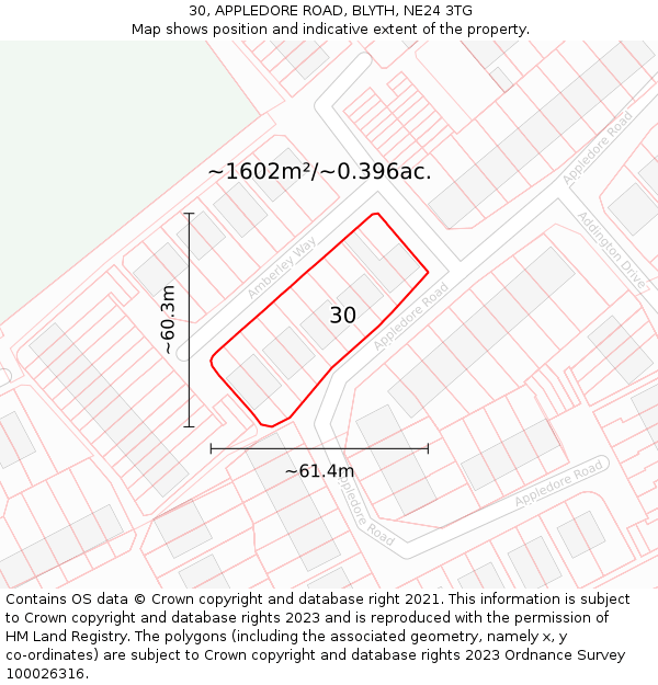 30, APPLEDORE ROAD, BLYTH, NE24 3TG: Plot and title map