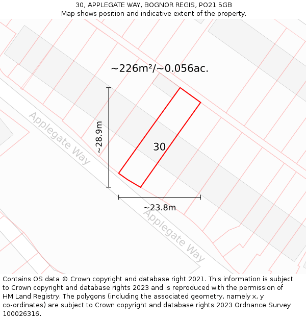 30, APPLEGATE WAY, BOGNOR REGIS, PO21 5GB: Plot and title map