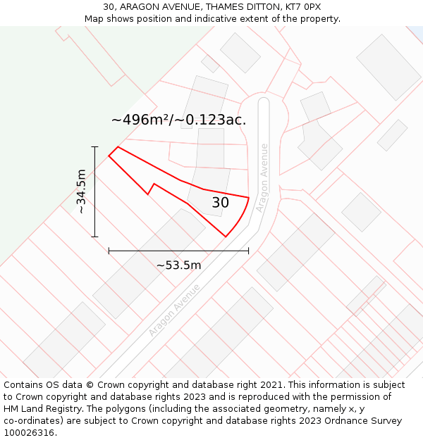 30, ARAGON AVENUE, THAMES DITTON, KT7 0PX: Plot and title map