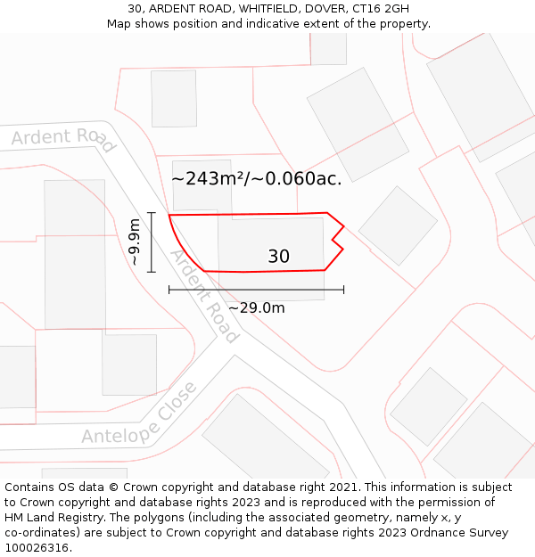 30, ARDENT ROAD, WHITFIELD, DOVER, CT16 2GH: Plot and title map