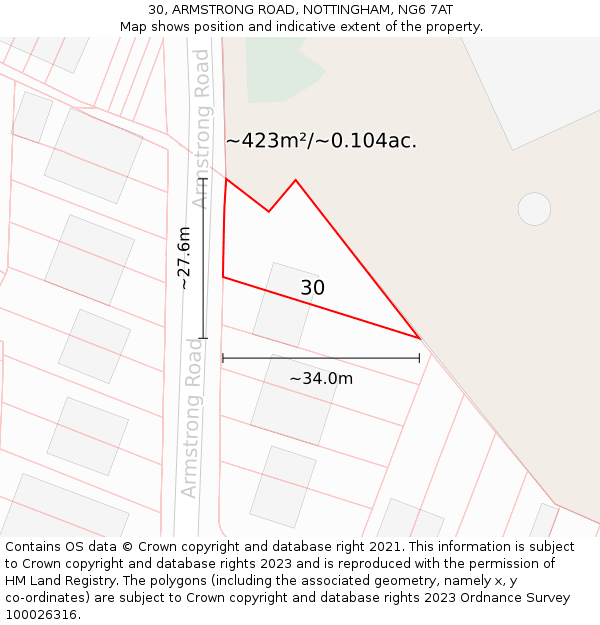 30, ARMSTRONG ROAD, NOTTINGHAM, NG6 7AT: Plot and title map