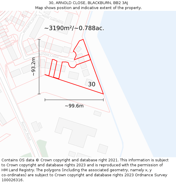 30, ARNOLD CLOSE, BLACKBURN, BB2 3AJ: Plot and title map
