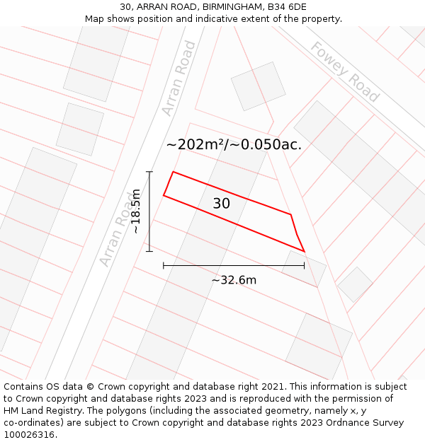 30, ARRAN ROAD, BIRMINGHAM, B34 6DE: Plot and title map