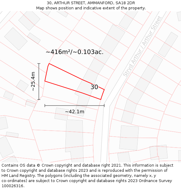 30, ARTHUR STREET, AMMANFORD, SA18 2DR: Plot and title map