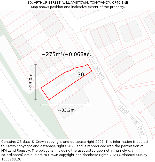 30, ARTHUR STREET, WILLIAMSTOWN, TONYPANDY, CF40 1NE: Plot and title map