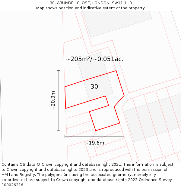 30, ARUNDEL CLOSE, LONDON, SW11 1HR: Plot and title map