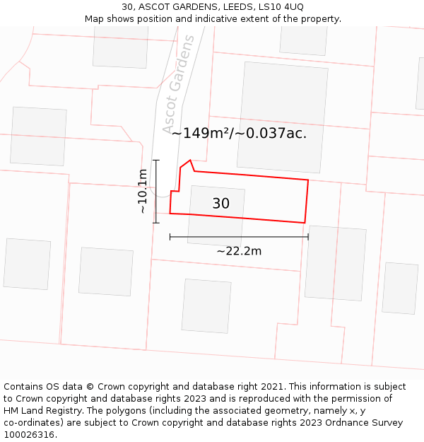 30, ASCOT GARDENS, LEEDS, LS10 4UQ: Plot and title map