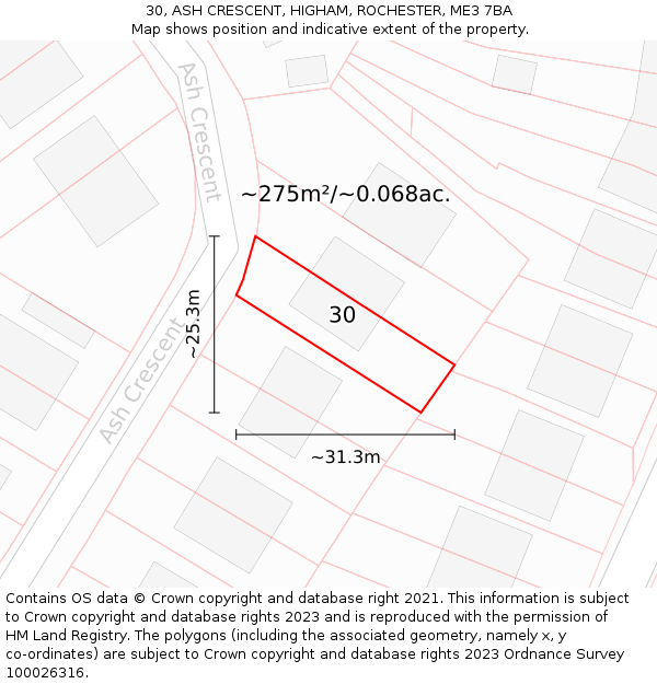 30, ASH CRESCENT, HIGHAM, ROCHESTER, ME3 7BA: Plot and title map
